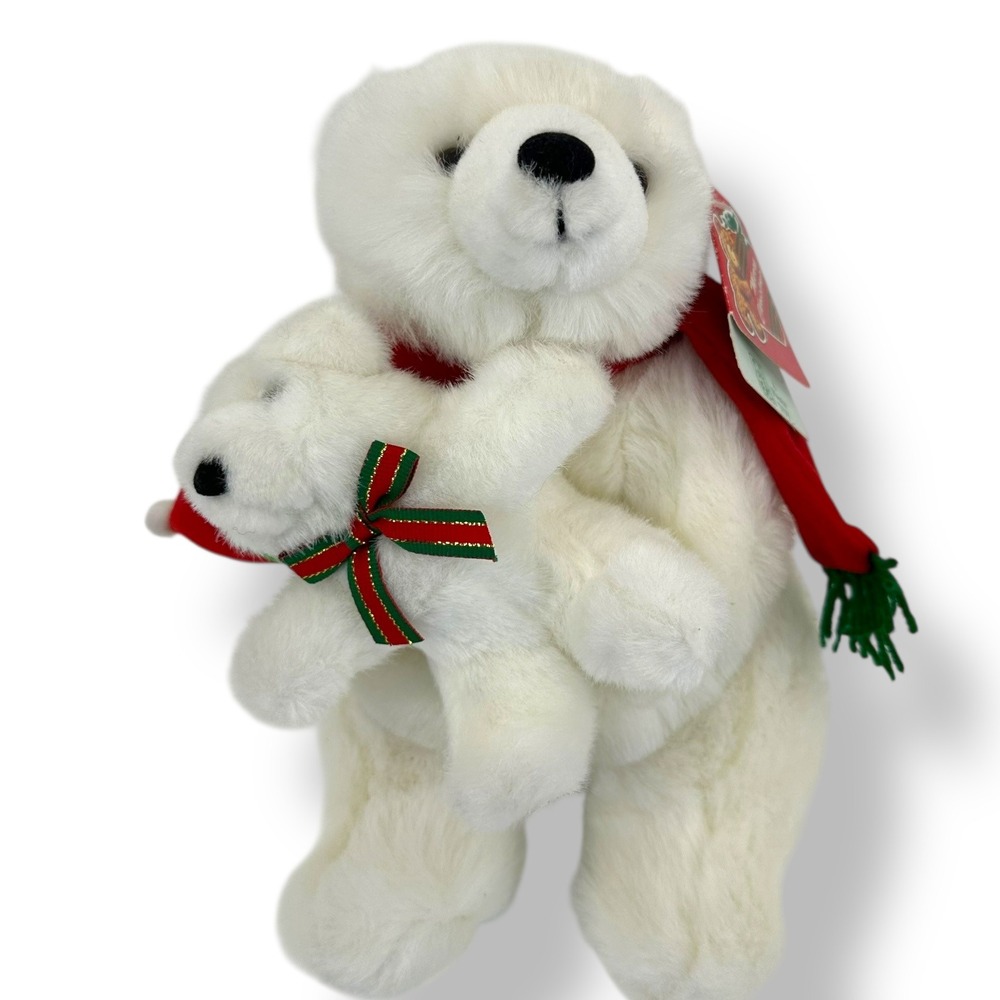 Vintage 1997 Fiesta 10 Inch Polar Bear Baby Plush Christmas Scarf Stocking Cap